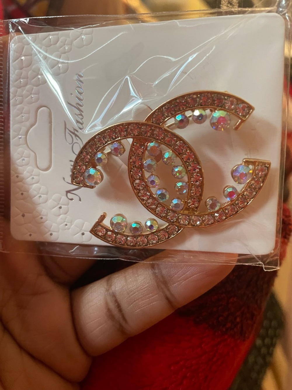 Iridescent Crystal Double-C Brooch in Silver - Picture 3 of 4